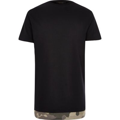 Black camouflage hem longline t-shirt